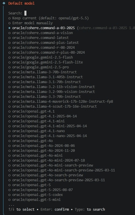 Oracle models discovered in OpenClaw