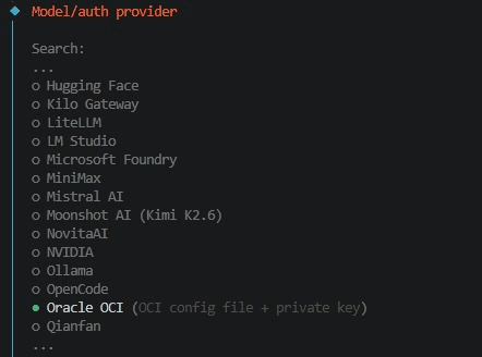 Oracle OCI provider in OpenClaw