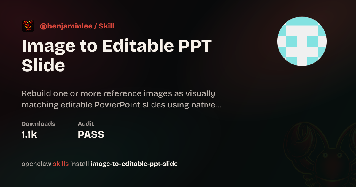 Static analysis security · Image to Editable PPT Slide — ClawHub