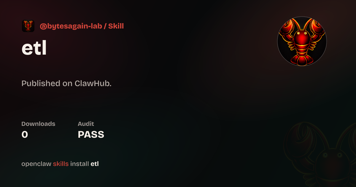 ClawScan security · Etl — ClawHub