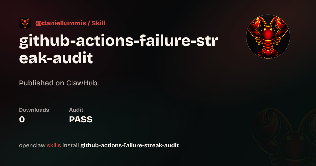 GitHub Actions Failure Streak Audit — ClawHub