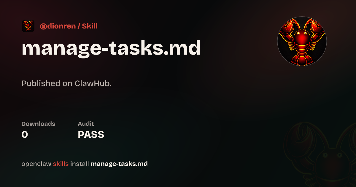 manage-tasks.md — ClawHub