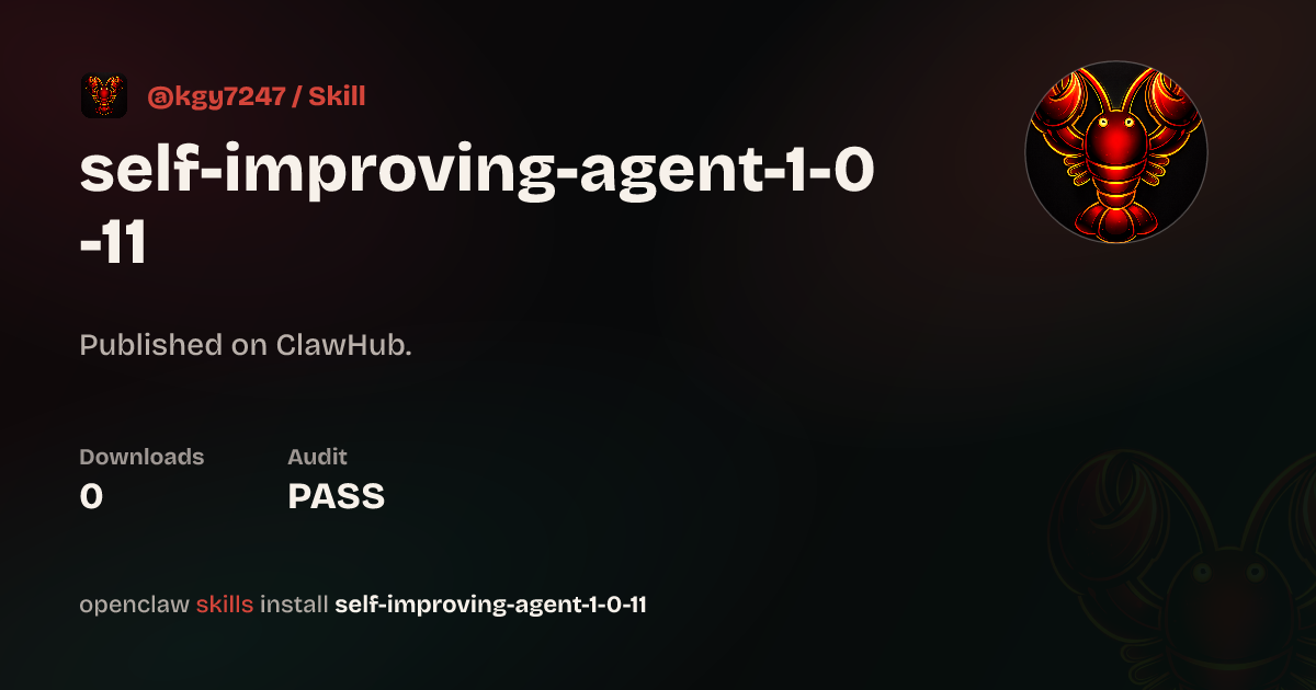 ClawScan security · Self Improving Agent 1.0.11 — ClawHub