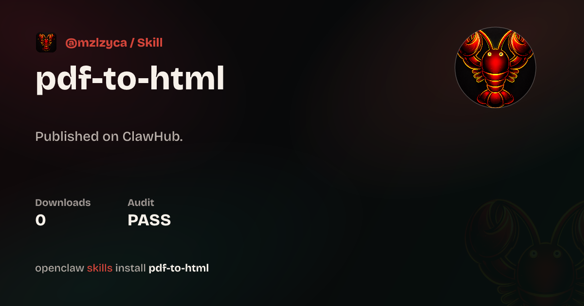 ClawScan security · PDF to HTML — ClawHub