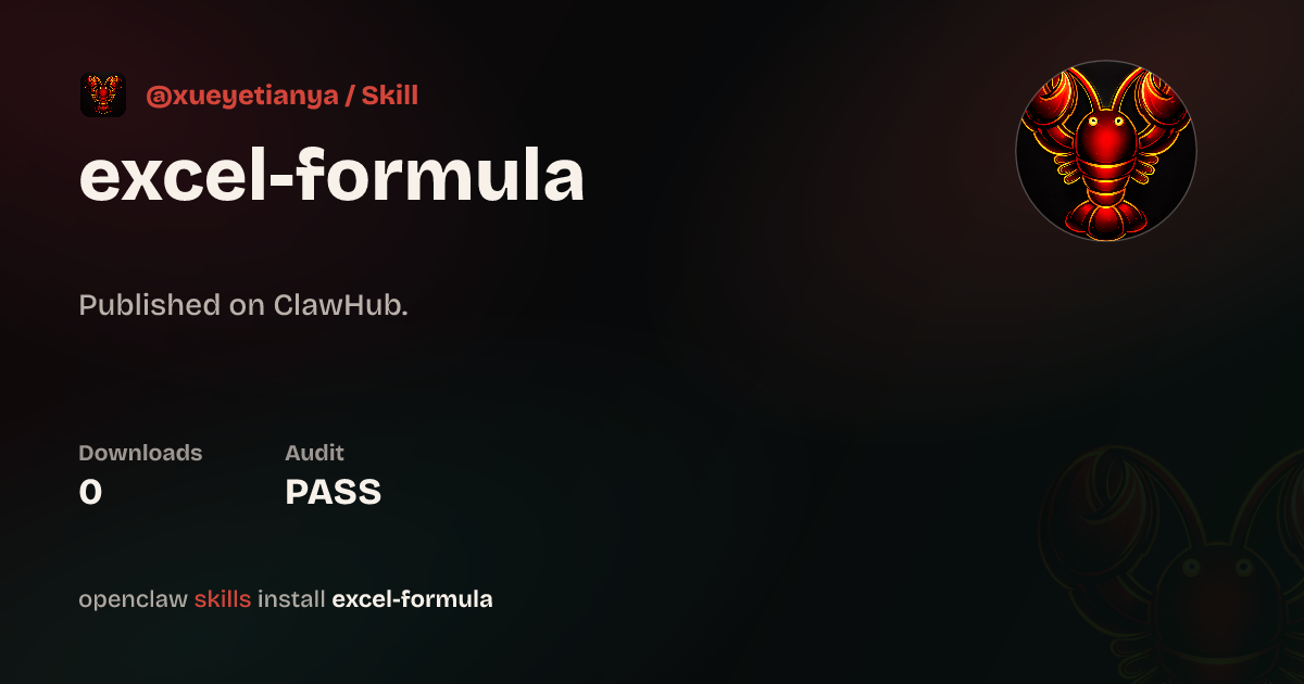 ClawScan security · Excel Formula — ClawHub