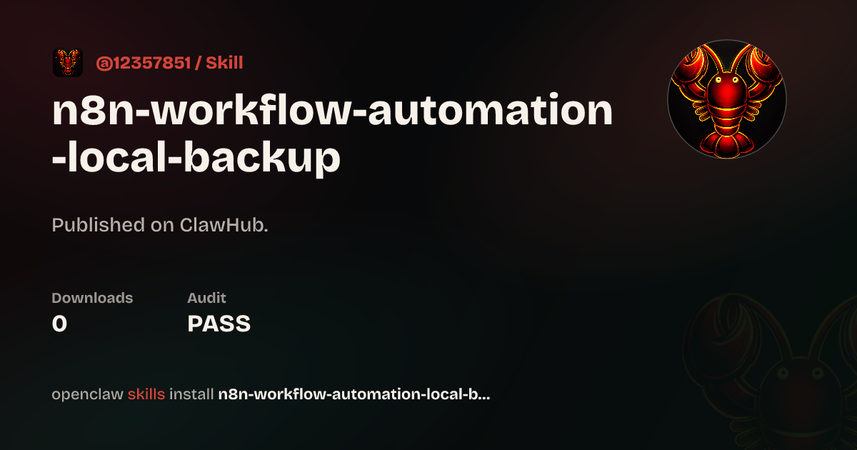 Security audit · N8n Workflow Automation.Local.Backup — ClawHub