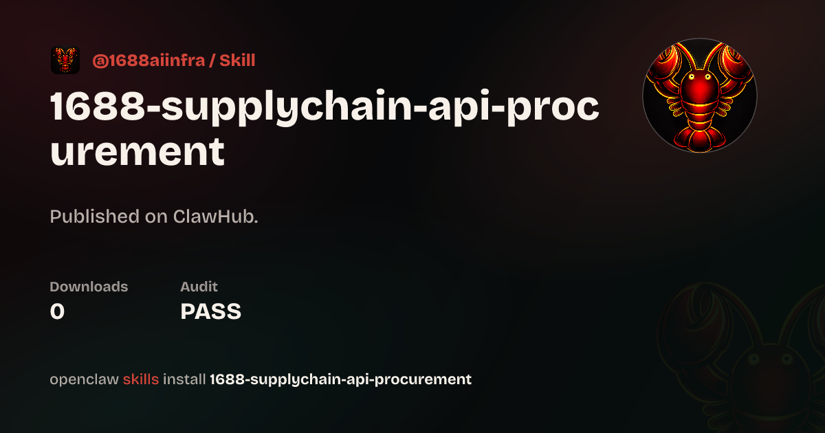 Security audit · 1688 Supplychain Api Procurement — ClawHub