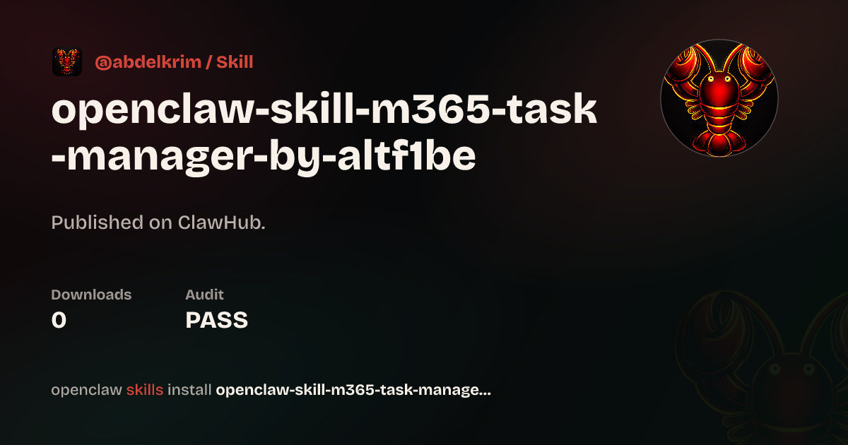 Openclaw Skill M365 Task Manager — ClawHub