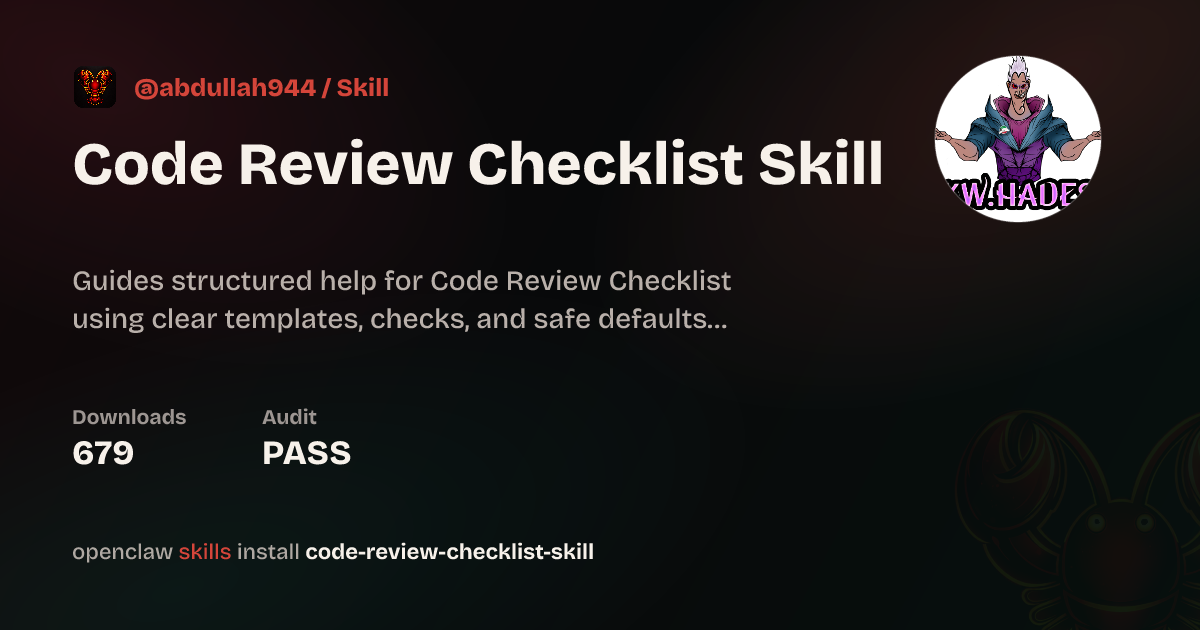 Code Review Checklist Skill — ClawHub
