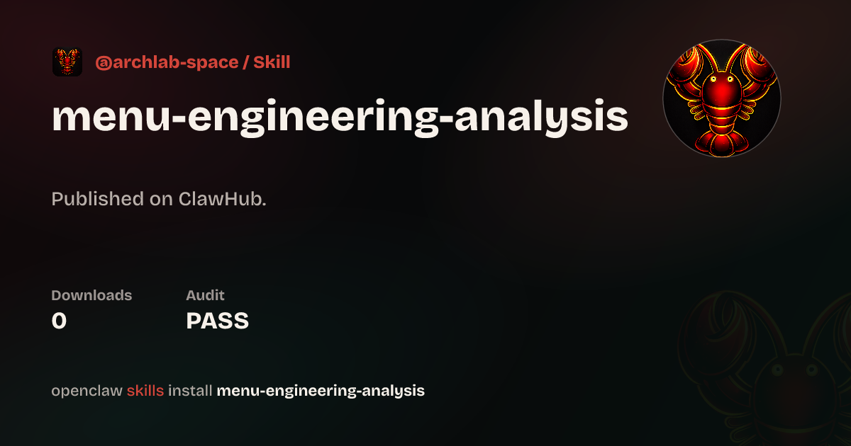 Menu Engineering Analysis — ClawHub