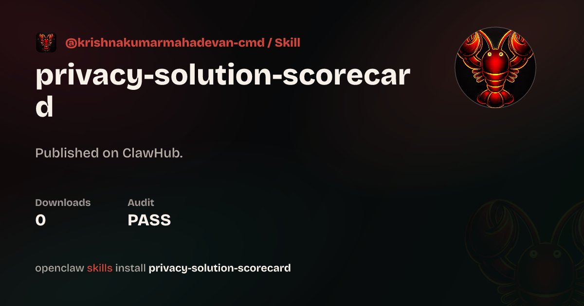 Privacy Solution Scorecard — ClawHub
