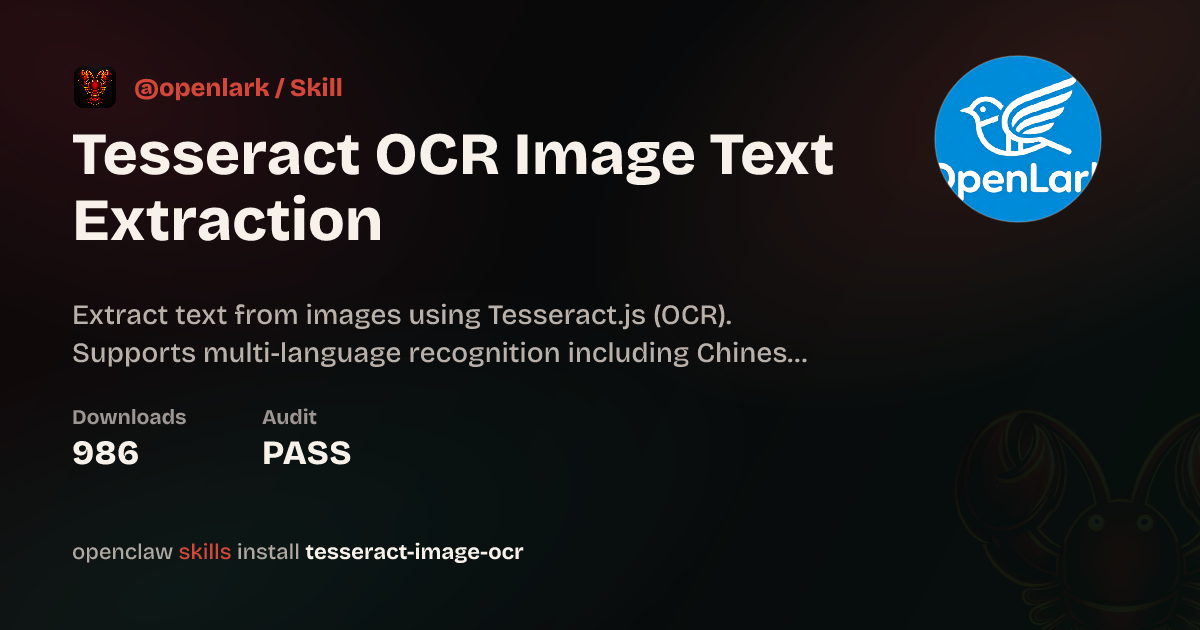 Tesseract OCR Image Text Extraction — ClawHub