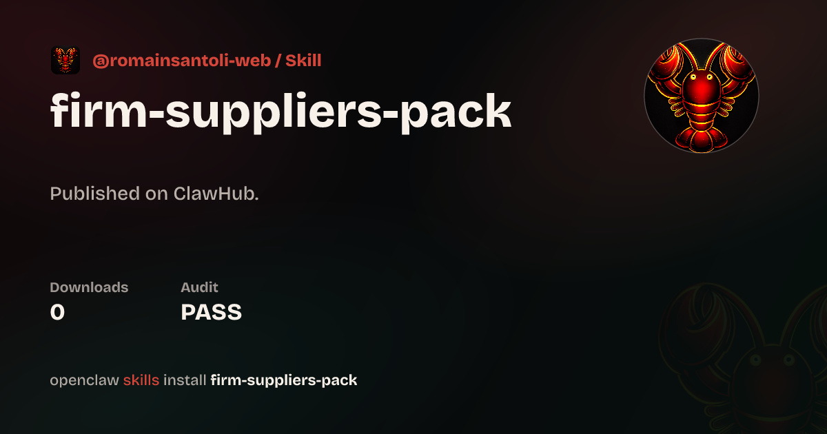 Firm Suppliers Pack — ClawHub