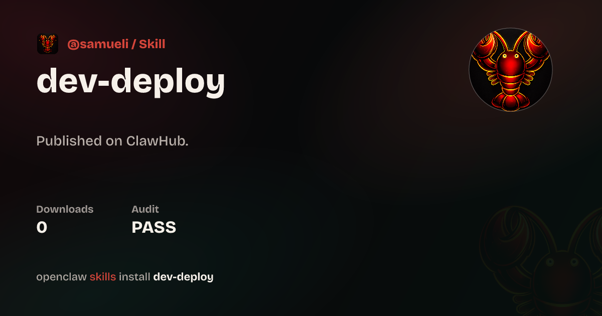 one-click dev and dploy — ClawHub