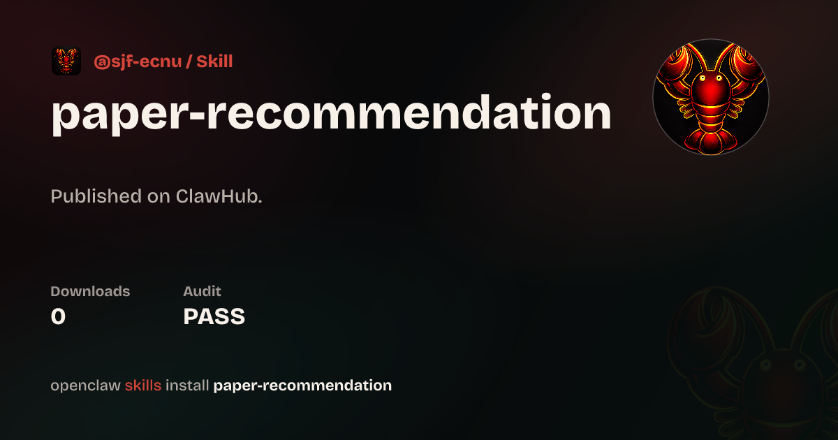 Paper Recommendation — ClawHub