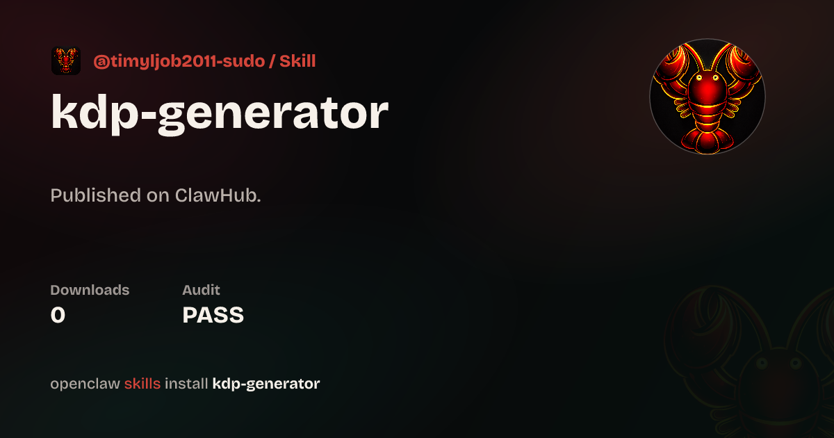 kdp-generator — ClawHub